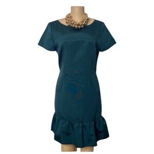 Brooks Brothers Green Short Sleeve Ruffle Hem Sheath Dress